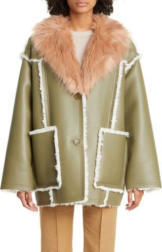 Stand Studio + Angelina Faux Leather Jacket With Faux Shearling Trim
