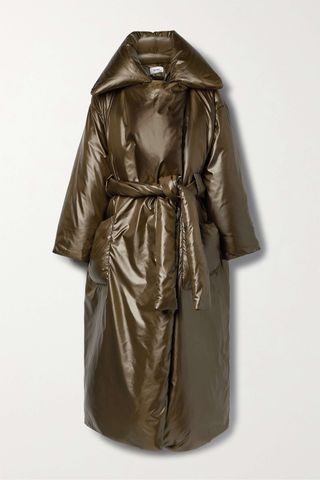 Interior + Joan Metallic Belted Padded Shell Down Coat