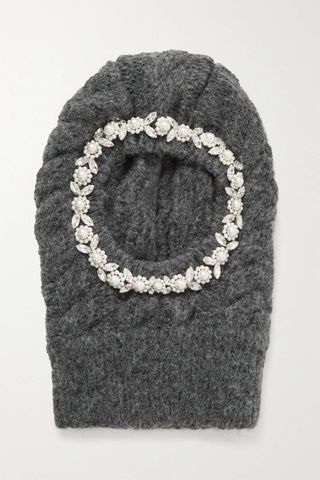 Simone Rocha + Crystal and Faux Pearl-Embellished Cable-Knit Balaclava