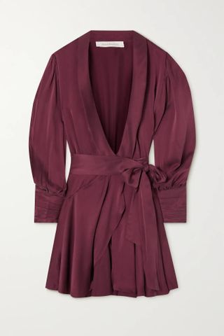 Zimmermann + Asymmetric Ruffled Silk-Satin Wrap Dress