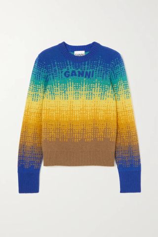 Ganni + Intarsia Wool-Blend Sweater