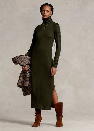 Polo Ralph Lauren + Belted Jersey Roll Neck Dress