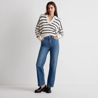 Madewell + Dedham Polo Sweater in Stripe