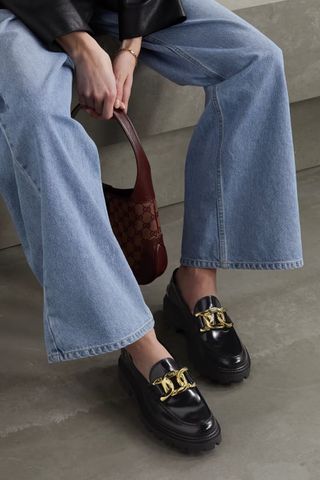 Tod's + Gomma Pesante Embellished Glossed-Leather Loafers