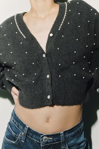 Zara + Knitwear Pearl Cardigan