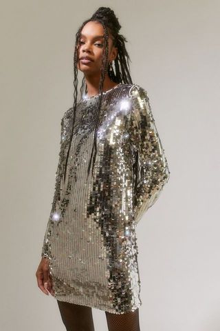 Glamorous + Iridescent Sequin Long Sleeve Mini Dress