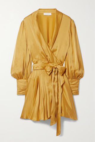 Zimmermann + Ruffled Silk-Satin Mini Wrap Dress