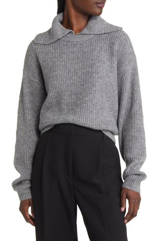 Treasure & Bond + Shawl Collar Rib Trim Sweater