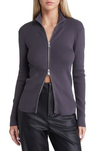 Open Edit + Mock Neck Rib Cardigan