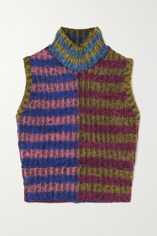 Agr + Cropped Brushed Striped Cotton-Blend Turtleneck Sweater