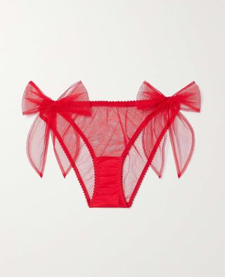 Agent Provocateur + Danika Bow-Embellished Tulle Thong