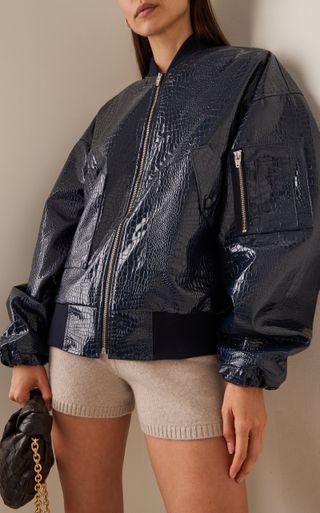 The Frankie Shop + Hane Croc-Effect Faux Leather Bomber Jacket