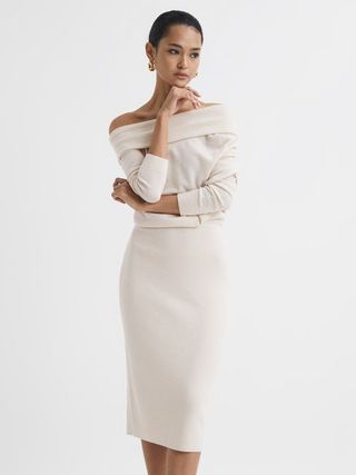 Reiss + Cream Sutton Off Shoulder Knitted Dress