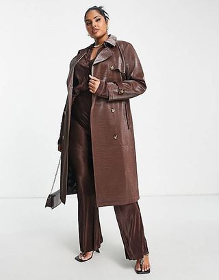 Something New Curve + x Emilia Silberg Leather-Look Trench Coat