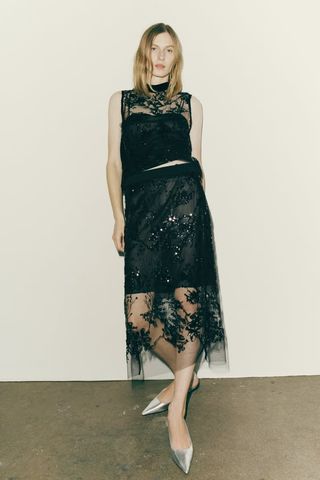 Zara + Tulle Embellished Skirt