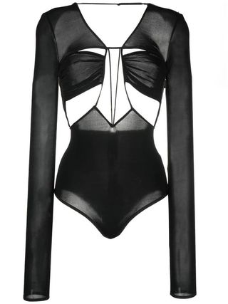 Nensi Dojaka + Black Cut-Out Strappy Bodysuit
