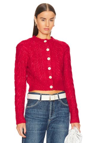 Helsa + Lamis Cropped Cable Cardigan in Red