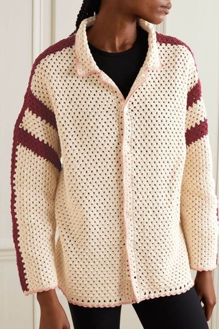 The Upside + Malia Oversized Striped Crocheted Cotton Shirt