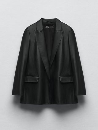 Zara + Straight-Cut Faux Leather Blazer