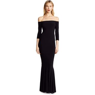 Norma Kamali + Off Shoulder Fishtail Gown