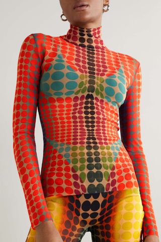 Jean Paul Gaultier + Cyber Dot Printed Stretch-Mesh Top