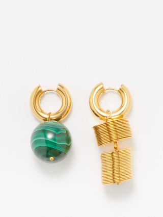 Timeless Pearly + Mismatched Malachite & Gold-Plated Hoop Earrings