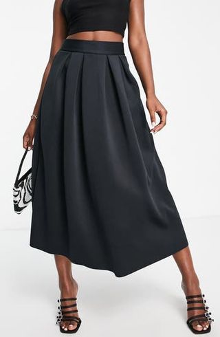 Asos Design + Pleated A-Line Scuba Midi Skirt