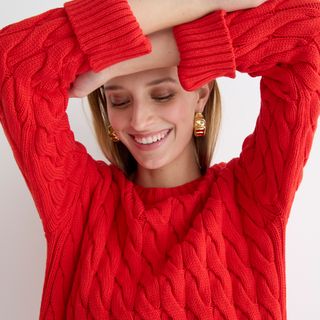 J.Crew + Cotton cable-knit side-slit crewneck sweater