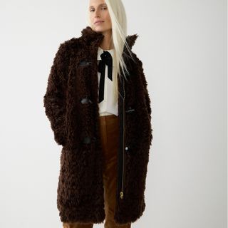 J.Crew + Collection toggle topcoat in curly faux fur