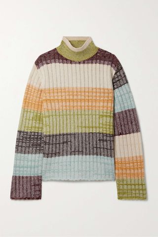 The Elder Statesman + Oasis Striped Ribbed Cashmere Turtleneck Sweater