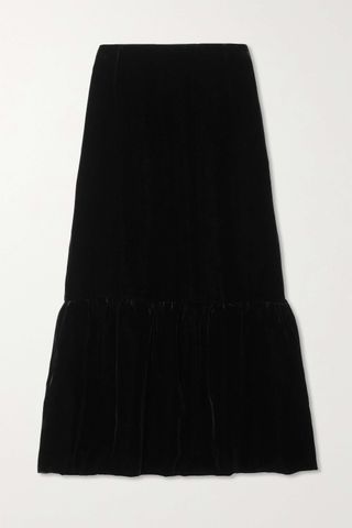 Totême + Ruffled Velvet Midi Skirt