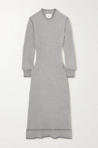Lisa Yang + Nette Whipstitched Ribbed Cashmere Midi Dress