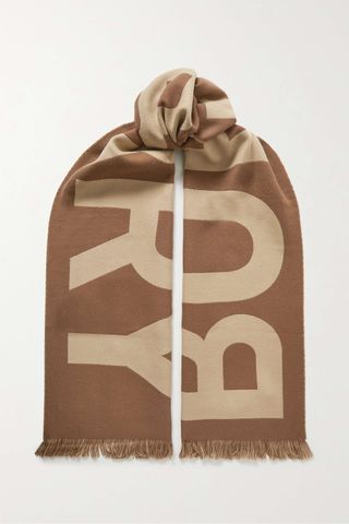 Burberry + Reversible Fringed Wool-Jacquard Scarf
