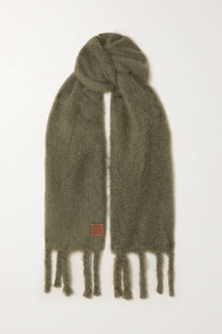 Loewe + Fringed Leather-Trimmed Mohair and Wool-Blend Scarf