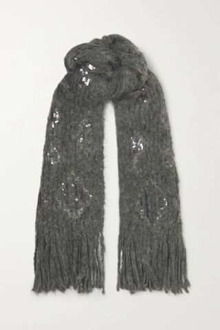 Brunello Cucinelli + Fringed Sequin-Embellished Mohair-Blend Scarf