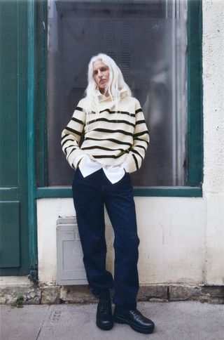 Zara + Zippered Striped Knit Sweater