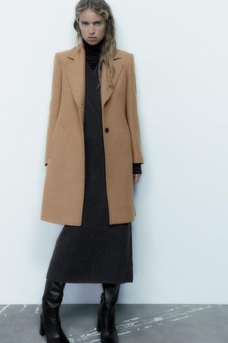 Zara + Fitted Wool Blend Coat