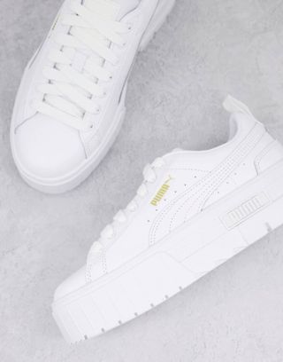 Puma + Mayze Platform Sneakers in White and Beige