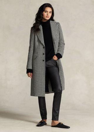 Polo Ralph Lauren + Houndstooth Wool-Blend Coat