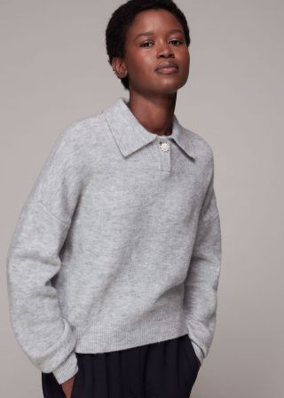 Whistles + Jewel Button Collar Sweater