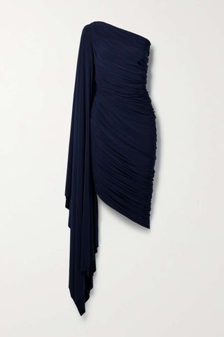 Norma Kamali + Diana One-Sleeve Draped Ruched Stretch-Jersey Dress