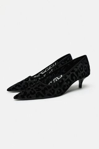 Zara + Animal Print Mesh Kitten Heel Shoes