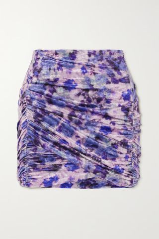 Isabel Marant + Guilayo Ruched Printed Stretch-Velour Mini Skirt
