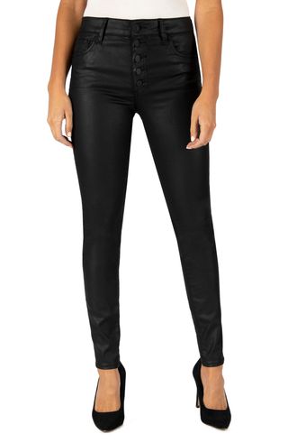 Kut From the Kloth + Mia High Waist Coated Skinny Jeans in Black