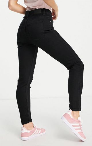 Bershka + Petite High Waist Skinny Jeans in Black
