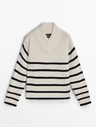 Massimo Dutti + High V-Neck Wool Blend Sweater