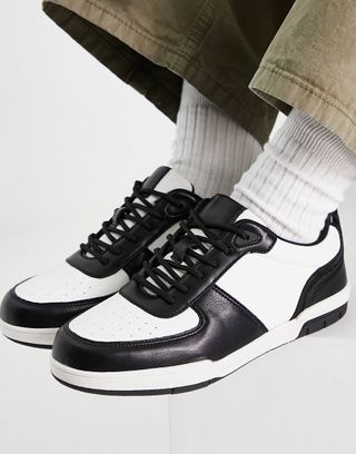 London Rebel Wide Fit + Chunky Lace Up Sneakers in Black and White