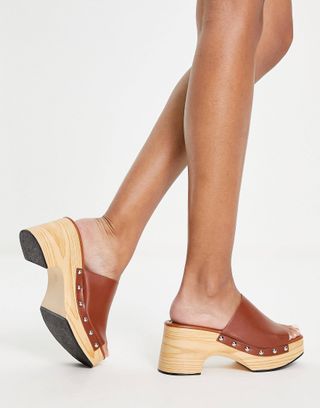 Glamorous Wide Fit + Mid Clog Mule Sandals in Tan