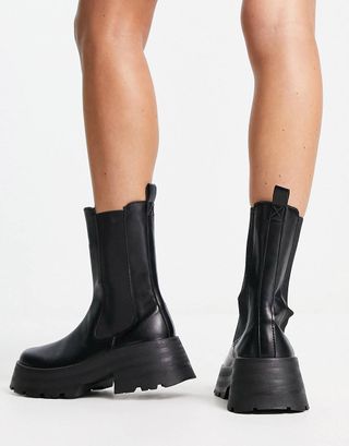 ASOS Design + Wide Fit Agra Chunky Chelsea Boots in Black