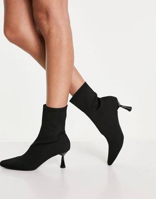 Asos Design + Wide Fit Rightly Knitted Heeled Sock Boots in Black